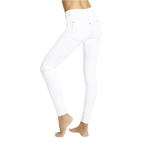 HUE White stretch Denim Leggings, White, size Small. - Picture 2 of 12